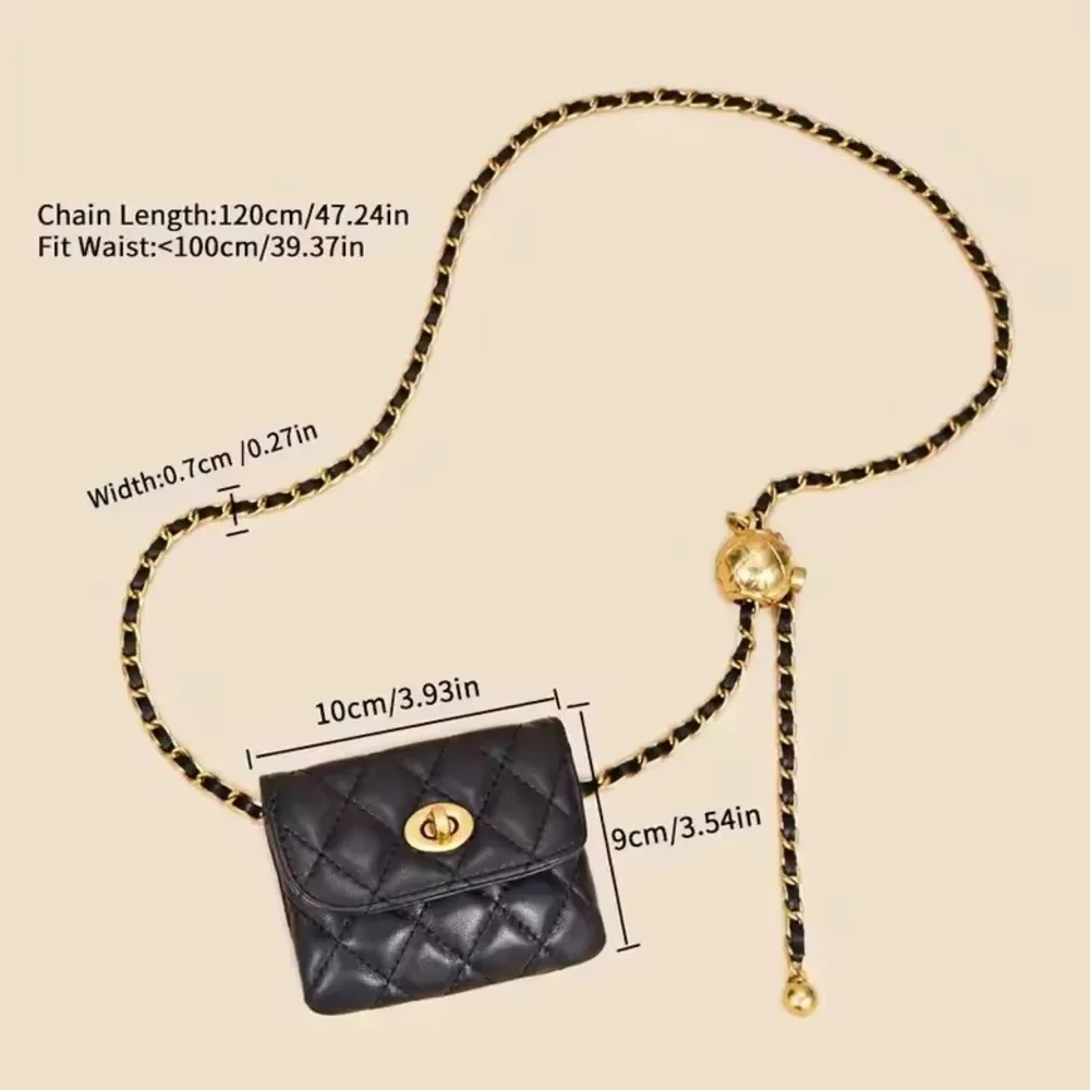 Leather Black and gold statement Chain mini bag belt luxury adjustable size
